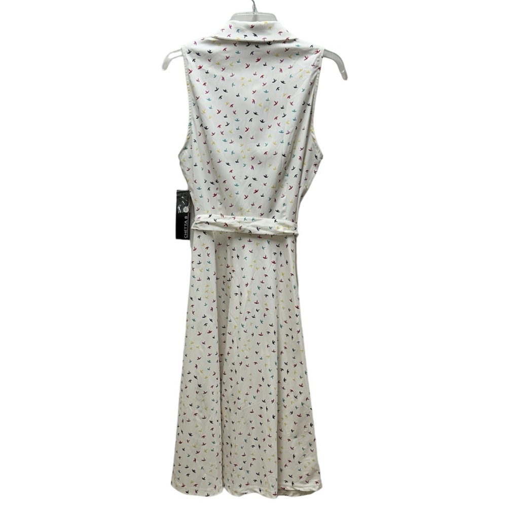 NWT Chetta B White Bird Print Sleevelss Button Down Front Closure Dress Size 12 - Picture 2 of 9